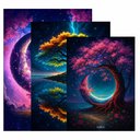 Ver imagem 4 de Kit3 Quadro Decorativo Paisagem Galaxia Planeta Space Árvore Quarto Qualidade Premium Luxo 28x20cm