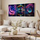 Ver imagem 3 de Kit3 Quadro Decorativo Paisagem Galaxia Planeta Space Árvore Quarto Qualidade Premium Luxo 28x20cm