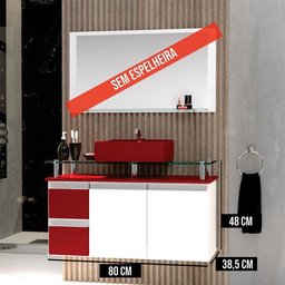 Gabinete Banheiro 2 Gavetas 2 Portas Diamante 80cm - Vinho - com Cuba Vinho - Vermelho - 2