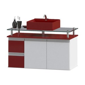 Gabinete Banheiro 2 Gavetas 2 Portas Diamante 80cm - Vinho - com Cuba Vinho - Vermelho