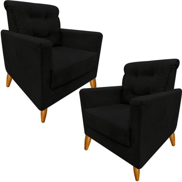 Kit 2 Poltronas Decorativas Mms50t Suede Preto