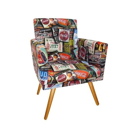 Poltrona Decorativa Bia Suede Coca Cola Pés Madeira Mz Decor