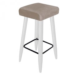 Kit 07 Banqueta Alta Quadrado Luma Para Cozinha Bar Balcão Bistrô Pé Palito Branco Corino Bege - Aha - 2