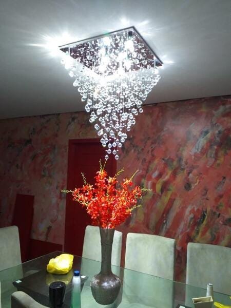 Lustre de Cristal para Sala de Estar Sala de Jantar, Base de Inox Polido 50x50Cm, com 90cm de Altura - 4