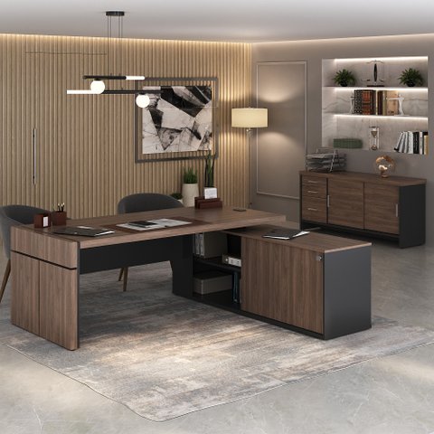 Conjunto Escritório: Balcão C/ Gavetas e Estação Diretoria - Artany