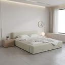 Ver imagem 1 de Cama Estofada Queensiena 1.60m Moderna em Linho Base Baixa Design Minimalista Off White