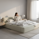 Ver imagem 3 de Cama Estofada Queensiena 1.60m Moderna em Linho Base Baixa Design Minimalista Off White