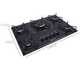 Cooktop Atlas Agile Up Glass, Tripla Chama, Superautomático - 5 Bocas - 2 Cooktop Atlas Agile Up Glass, Tripla Chama, Superautomático - 5 Bocas - 2