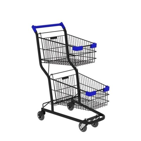 Carrinho de Compras Duplo 90l em Aço Aramado Reforçado Preto