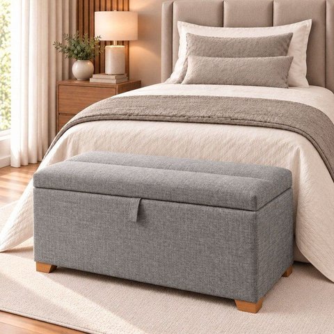Puff Baú Solteiro Base Madeira Maciça 90cm Slim