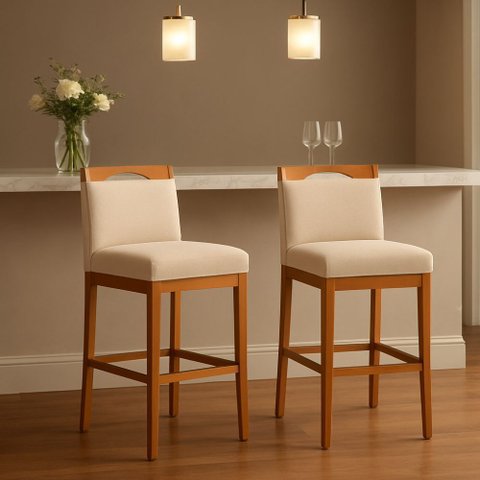 Kit 2 Banquetas Alta Cozinha Gourmet Estofada Linho:linho Bege