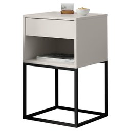 Mesa de Cabeceira Industrial Pé de Aço 1 Gaveta Corrediça Telescópica 1 Nicho - Off White/pé Preto - 3