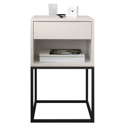 Mesa de Cabeceira Industrial Pé de Aço 1 Gaveta Corrediça Telescópica 1 Nicho - Off White/pé Preto - 2