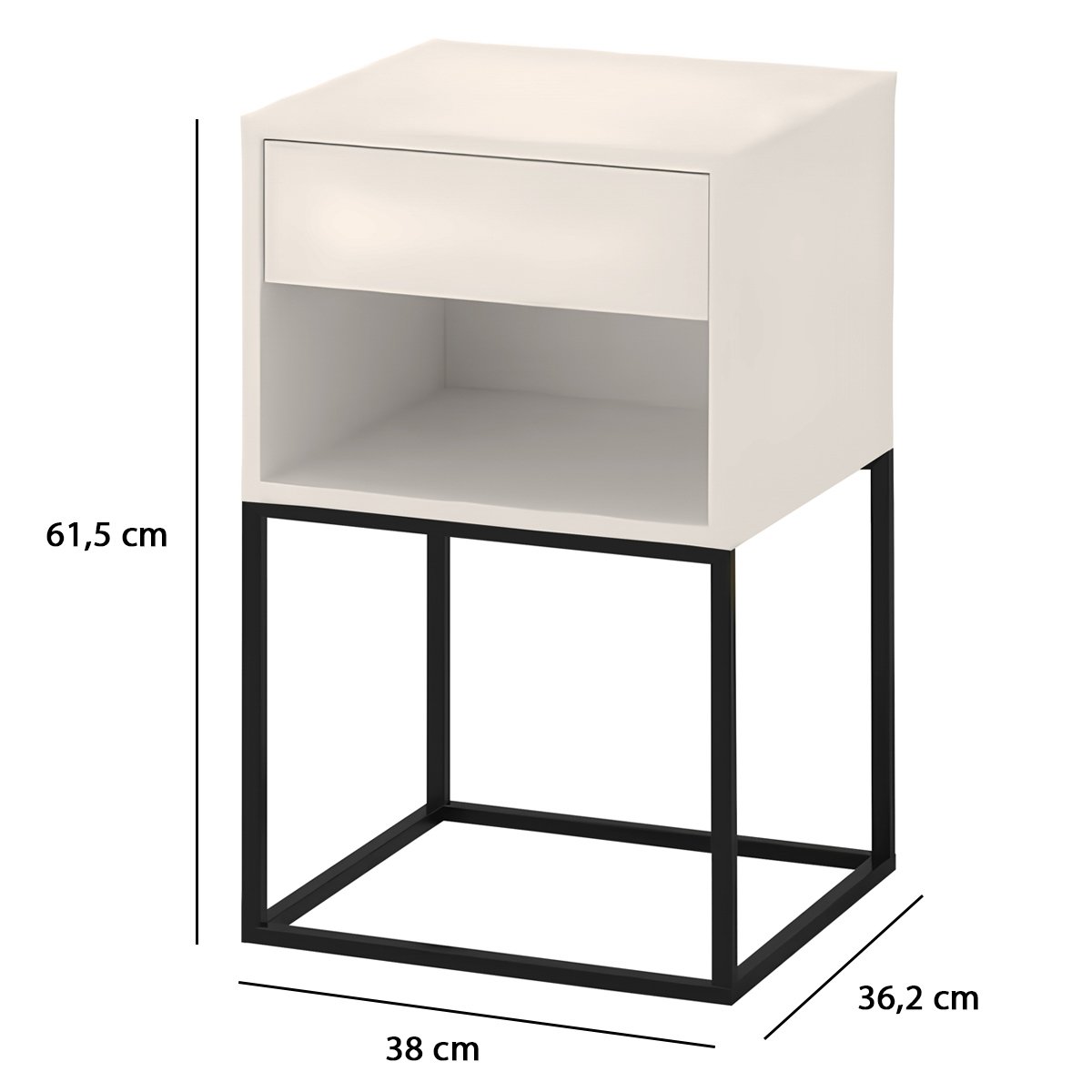 Mesa de Cabeceira Industrial Pé de Aço 1 Gaveta Corrediça Telescópica 1 Nicho - Off White/pé Preto - 5