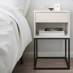 Mesa de Cabeceira Industrial Pé de Aço 1 Gaveta Corrediça Telescópica 1 Nicho - Off White/pé Preto - 10