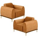 Ver imagem 1 de Kit 02 Poltronas Decorativa Base de Madeira Castanho e Pés Metalizado D'ouro Molino D02 Couríssimo W