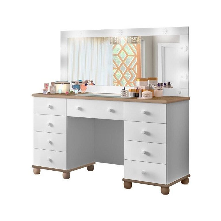 Penteadeira Planet Baby Camarim 9 Gavetas com Led Branco Amêndoa