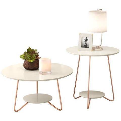 Conjunto Mesa de Centro e Apoio Ej Liz Off White