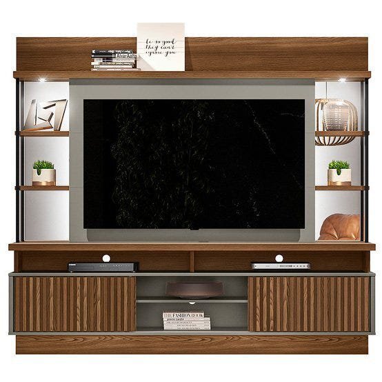 Estante Home Para Tv Até 60“ Salvador MDP e MDF com Espelho e Luminária de LED - Línea Brasil - 1