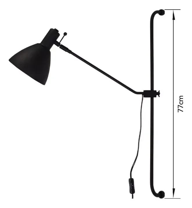 Arandela Articulada com Regulagem de Altura e Fio Externo:preto Fosco - 3