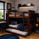 Ver imagem 1 de Beliche com Cama Auxiliar Madeira Maciça para Quarto Solteiro Castanho Acetinado Rústico Piratini