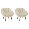 Kit 2 Poltronas Decorativa Ágata Prime Veludo Bege Base Fixa em Madeira Maciça - 1