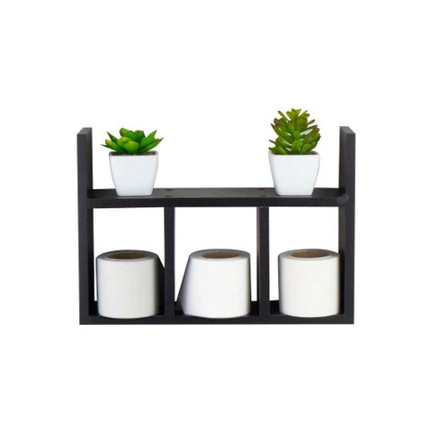 Prateleira Porta Papel Organizador para Banheiro Preto 40cm