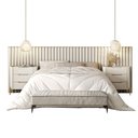Ver imagem 2 de Conjunto Cabeceira Casal 280cm com 2 Mesas de Cabeceira Cor:luna com Dourado