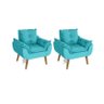 Kit 02 Poltrona/cadeira Decorativa e Puff Glamour Azul Turquesa com Pés Quadrado Azul Turquesa - 2