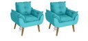 Ver imagem 2 de Kit 02 Poltrona/cadeira Decorativa e Puff Glamour Azul Turquesa com Pés Quadrado Azul Turquesa