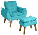Ver imagem 3 de Kit 02 Poltrona/cadeira Decorativa e Puff Glamour Azul Turquesa com Pés Quadrado Azul Turquesa