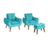 Kit 02 Poltrona/cadeira Decorativa e Puff Glamour Azul Turquesa com Pés Quadrado Azul Turquesa - 1