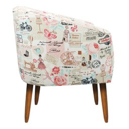 Poltrona Stella Estampado Retrô Rosa D61 Pés Palito Castanho - D'Rossi - 4