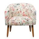 Ver imagem 2 de Poltrona Stella Estampado Retrô Rosa D61 Pés Palito Castanho - D'Rossi