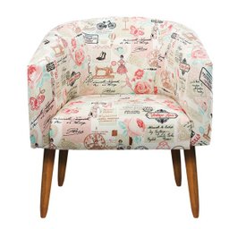 Poltrona Stella Estampado Retrô Rosa D61 Pés Palito Castanho - D'Rossi - 2