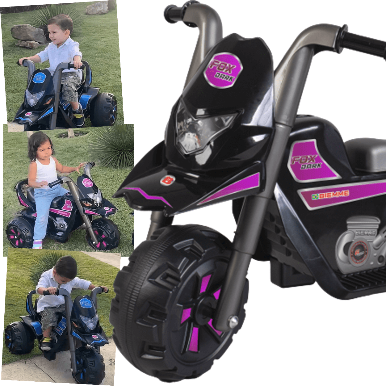 Moto Triciclo Eletrico Infantil Biemme Fox Dark Rosa 6V - 2