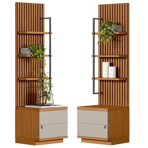 Kit 2 Módulos Laterais Complementares Painel Ripado Naturale-offwhite