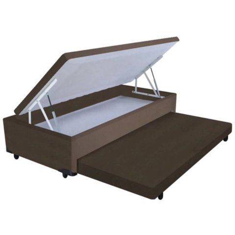Cama Box Baú Solteiro com Auxiliar Espuma Suede Marrom 56x88x188