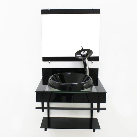 GABINETE COM CUBA PARA BANHEIRO DE VIDRO APXX 60CM COM CUBA CHAPEU - PRETO