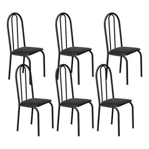 Kit 6 Cadeiras Ubatuba Corino Preto Tubo Martelado