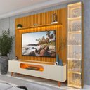 Ver imagem 1 de Rack com Painel Ripado para TV até 84 Polegadas com LED 100% MDF 266,8CMX237CM Pés em Madeira Maciça Nobre Clean Luminare