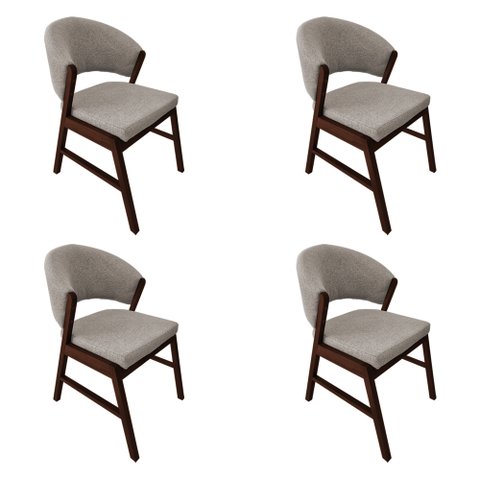Kit 4 Cadeiras de Jantar Madeira Maciça Castanho Premium Débora Linho Bege