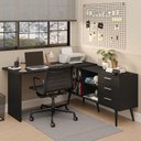 Ver imagem 2 de Escrivaninha Mesa de Escritório de Canto 3 Gavetas Preto Lisboa Madesa