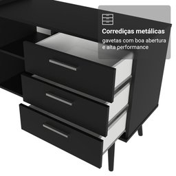Escrivaninha Mesa de Escritório de Canto 3 Gavetas Preto Lisboa Madesa - 7