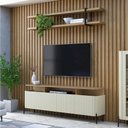Ver imagem 1 de Rack com Painel Ripado e Prateleira para Sala Bend Smart 400cm MDF Louro e Luna com Preto Casa Lar