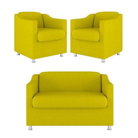 Kit 02 Poltrona Tilla Recepção + Namoradeira Sala Quarto Amarelo
