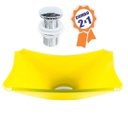 Ver imagem 2 de CUBA DE VIDRO RETANGULAR CHANFRADA 39CM AMARELO + VÁLVULA CLICK