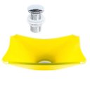 Ver imagem 1 de CUBA DE VIDRO RETANGULAR CHANFRADA 39CM AMARELO + VÁLVULA CLICK