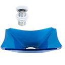 Ver imagem 1 de CUBA DE VIDRO RETANGULAR CHANFRADA 39CM AZUL ESCURO + VÁLVULA CLICK