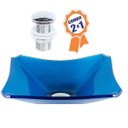Ver imagem 2 de CUBA DE VIDRO RETANGULAR CHANFRADA 39CM AZUL ESCURO + VÁLVULA CLICK